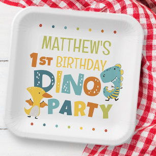 Schattigee Dino Dinosaur Kind verjaardagsfeestje Papieren Bordje
