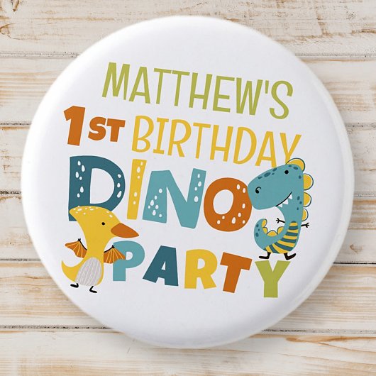 Schattigee Dino Dinosaur Kind verjaardagsfeestje Ronde Button 3,2 Cm