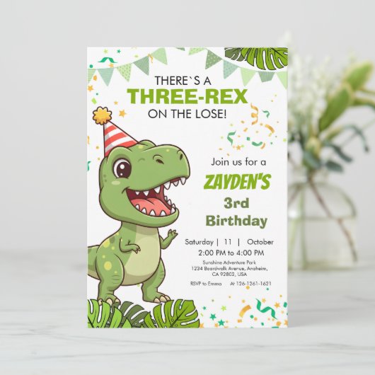 Schattigee Dino Party Uitnodiging (Staand voorkant)