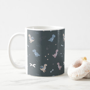 Schattigee Dino Patern Blauw Grijs Mok