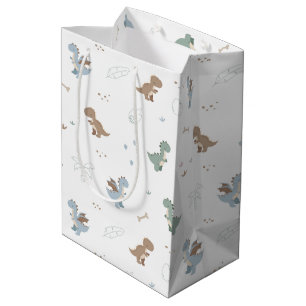 Schattigee Dino Patern Witte Geschenktas Medium Cadeauzakje