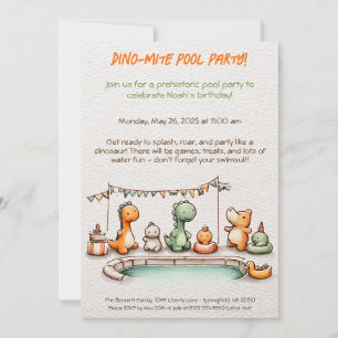 Schattigee Dinosaur Pool Party Verjaardagsuitnodig Kaart