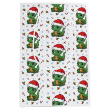 Schattigee Dinosaur Santa Hat Christmas Gift Bag