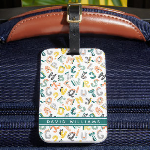 Schattigee dinosaurus alfabet patroon aangepaste n bagagelabel