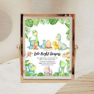 Schattigee Dinosaurus Baby shower Late Night Luier Poster