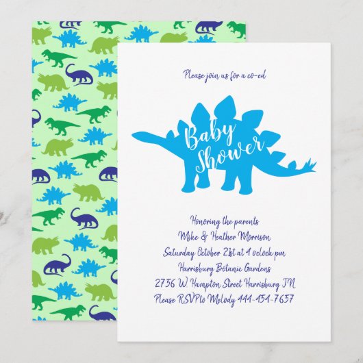 Schattigee dinosaurus Baby shower Stegosaurus Blue Kaart (Voorkant / Achterkant)