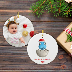 Schattigee Dinosaurus Baby's Eerste Kerstfoto Keramisch Ornament