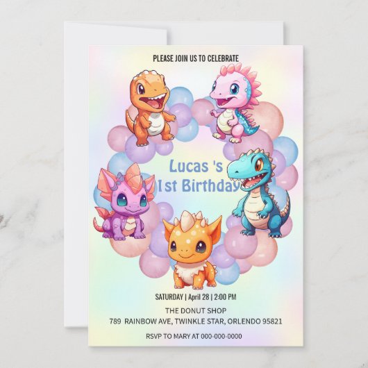 Schattigee dinosaurus Balloon School kinderen verj Kaart (Voorkant)