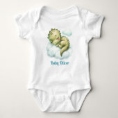 Schattigee Dinosaurus Blauw Groene Naam Monogram B Romper (Voorkant)