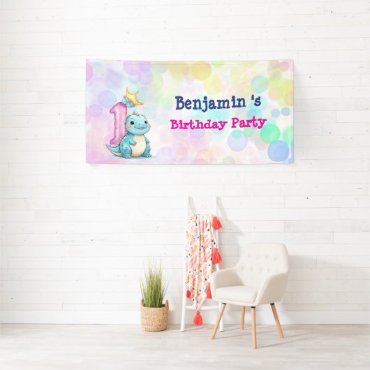 Schattigee dinosaurus brullen Boy eerste verjaarda Spandoek (Insitu)