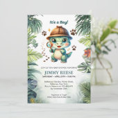 Schattigee dinosaurus Cool Dino Baby Jongensdouche Kaart (Staand voorkant)