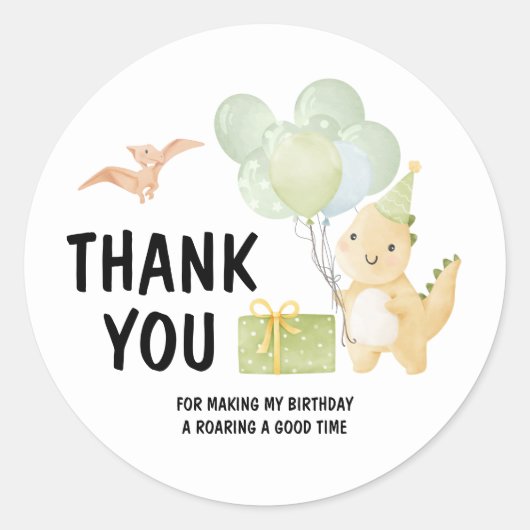 Schattigee Dinosaurus Dank U Verjaardag Sticker (Voorkant)