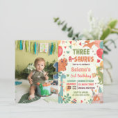Schattigee Dinosaurus Drie-A-Saurus 3e Verjaardag  Kaart (Staand voorkant)