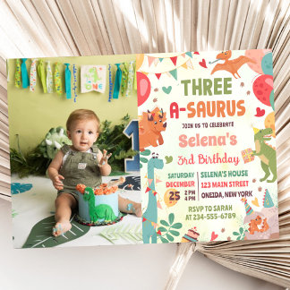 Schattigee Dinosaurus Drie-A-Saurus 3e Verjaardag Kaart