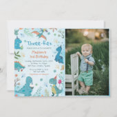 Schattigee Dinosaurus Drie Rex 3e Verjaardagsfeest Kaart (Voorkant)