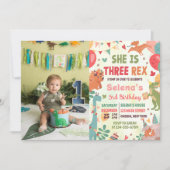 Schattigee Dinosaurus Drie Rex 3e Verjaardagsfeest Kaart (Voorkant)