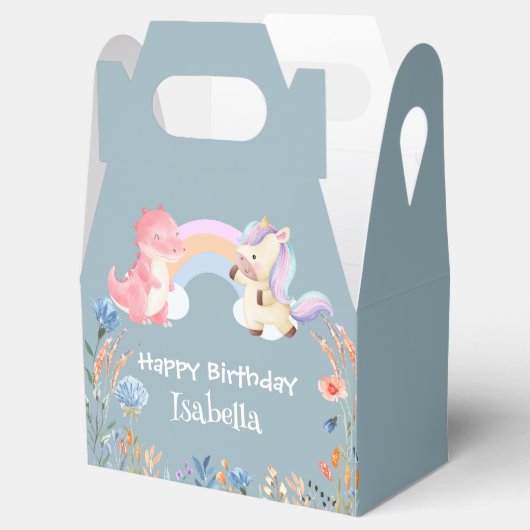 Schattigee Dinosaurus Eenhoorn regenboog Bloem Ver Bedankdoosjes (Geopend)