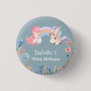 Schattigee Dinosaurus Eenhoorn regenboog Bloem ver Ronde Button 3,2 Cm
