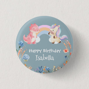Schattigee Dinosaurus Eenhoorn regenboog Bloem Ver Ronde Button 3,2 Cm