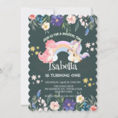 Schattigee Dinosaurus Eenhoorn regenboog Bloemen V Kaart (Voorkant)