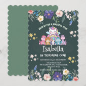 Schattigee Dinosaurus Eenhoorn regenboog Bloemen V Kaart (Voorkant / Achterkant)