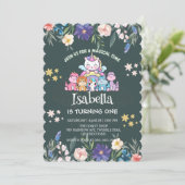 Schattigee Dinosaurus Eenhoorn regenboog Bloemen V Kaart (Staand voorkant)