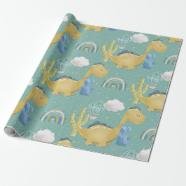 Schattigee dinosaurus en cactus Baby shower Cadeaupapier
