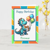 Schattigee Dinosaurus en Kleurplaat Verjaardag Kaart (Gele Bloem)