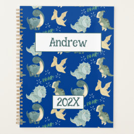 Schattigee dinosaurus gepersonaliseerd blauw 2024  planner