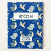 Schattigee dinosaurus gepersonaliseerd blauw 2024  planner (Achterkant)