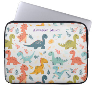 Schattigee dinosaurus gepersonaliseerd laptop sleeve