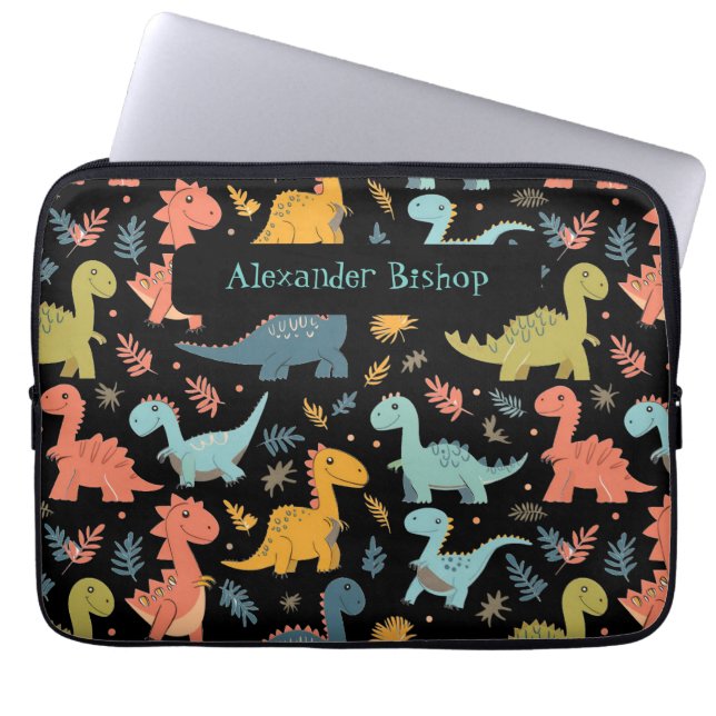 Schattigee dinosaurus gepersonaliseerd laptop sleeve (Voorkant)