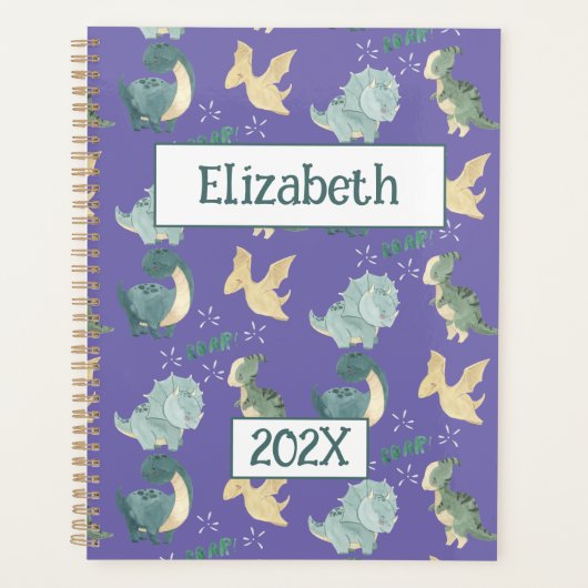 Schattigee Dinosaurus Gepersonaliseerde Lichte Paa Planner (Voorkant)