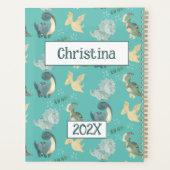 Schattigee Dinosaurus Gepersonaliseerde Lichtgroen Planner (Achterkant)
