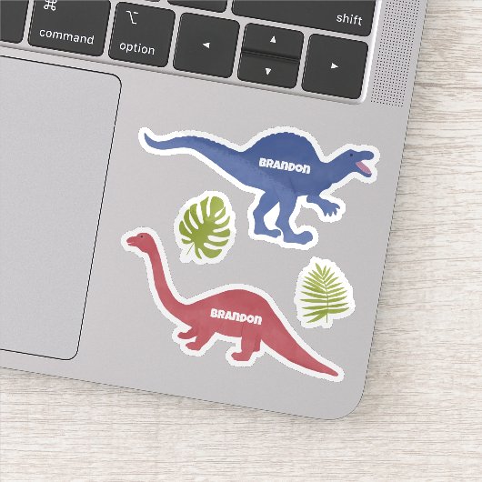 Schattigee dinosaurus gepersonaliseerde naamlabels sticker (Detail)