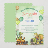 Schattigee dinosaurus graafmachine trekker ballon  kaart (Voorkant / Achterkant)