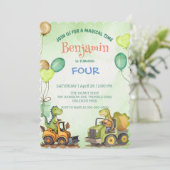 Schattigee dinosaurus graafmachine trekker ballon  kaart (Staand voorkant)