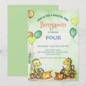 Schattigee dinosaurus graafmachine trekker ballon  kaart (Voorkant / Achterkant)