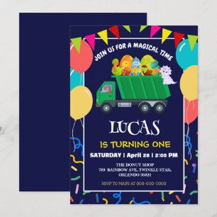 Schattigee Dinosaurus Groene vuilniswagen verjaard Kaart