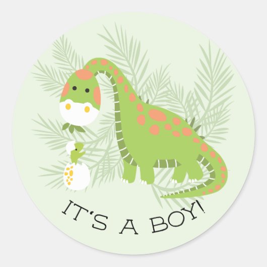 Schattigee dinosaurus Het is een Boy Favor Sticker (Voorkant)