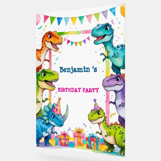 Schattigee Dinosaurus Jongen Gelukkige verjaardag Acryl Bord (Hoek)