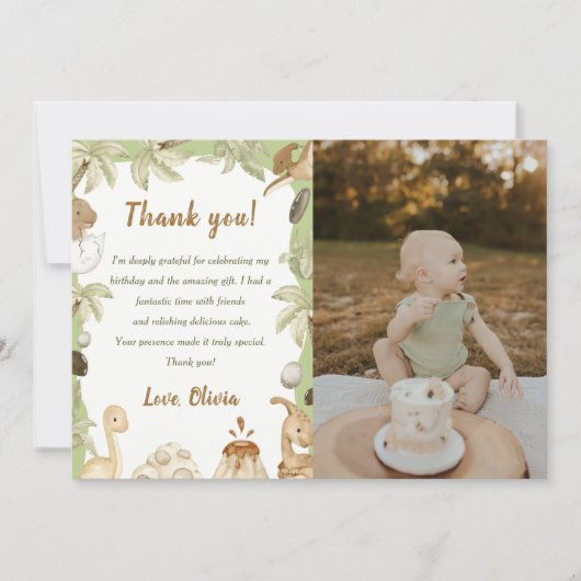 Schattigee Dinosaurus Jongen Verjaardag Dank u Kaa Kaart (Voorkant)