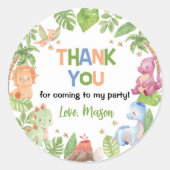 Schattigee Dinosaurus Jongen Verjaardagsfeestje Ronde Sticker (Voorkant)