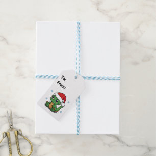 Schattigee Dinosaurus Kerstmuts van/naar Kerstcade Cadeaulabel