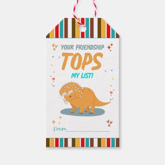 Schattigee Dinosaurus Kinder Valentijnsdag Vriend Cadeaulabel (Voorkant)