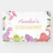 Schattigee dinosaurus meisje verjaardag spandoek (Horizontaal)