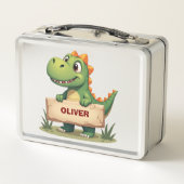 Schattigee dinosaurus met naambord gepersonaliseer (Achterkant)