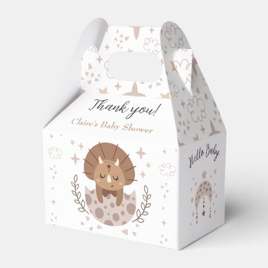 Schattigee dinosaurus modern Boho neutraal Baby sh Bedankdoosjes (Voorkant Zijde)