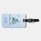 Schattigee dinosaurus nautische kapitein blauw bagagelabel (Voorkant horizontaal)