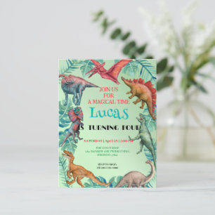 Schattigee dinosaurus oerwoud School kinderen Verj Briefkaart